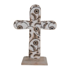 White Floral Wood Cross Decorative Tabletop Accent - Foreside Home & Garden - 1 of 4
