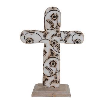 White Floral Wood Cross Decorative Tabletop Accent - Foreside Home & Garden
