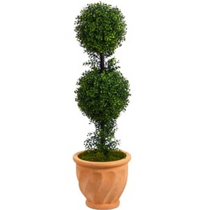 Nearly Natural 40-in Boxwood Double Ball Topiary Artificial Tree in Terra-Cotta Planter (Indoor/Outdoor) - 1 of 4