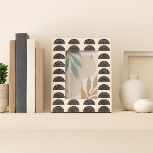 Resin Photo Frame with Arched Pattern Border - Elegant Home Decor Accent for Console Tabletop, Living Room, or Office Desk Styling - 9", Black & Ivory - 1 of 4