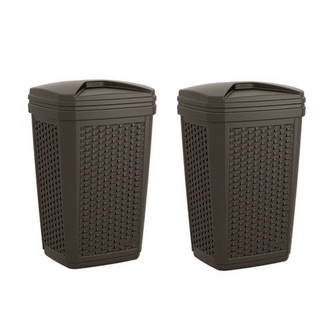 Suncast 30 Gallon Resin Wicker Decorative Outdoor Trash Hideaway