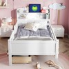 KIGFTSOD Wood Twin Size Platform Bed with Built-in LED Light, Multi-functional Headboard, Guardrail and 2 Drawers - 3 of 4