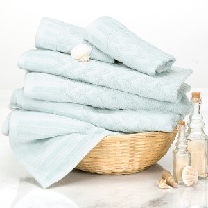 6-Piece Cotton Deluxe Plush Bath Towel Set - Chevron Pattern Spa Luxury Decorative Body, Hand and Face Towels by Hastings Home (Seafoam) - 1 of 4