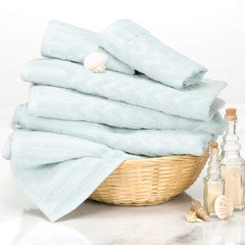 6-Piece Cotton Deluxe Plush Bath Towel Set - Chevron Pattern Spa Luxury Decorative Body, Hand and Face Towels by Hastings Home (Seafoam)
