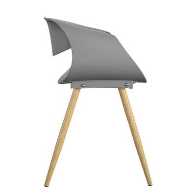 Modern Light Gray Resin & Steel Patio Dining Chair Pair