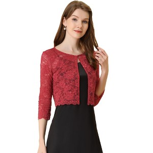 Allegra K Women's Elegant 3/4 Sleeve Sheer Floral Lace Cropped Bolero Shrugs - 1 of 4