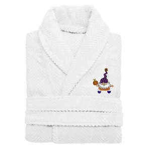 Linum Home Textiles 100% Turkish Cotton Unisex Herringbone Weave Embroidered Bathrobe - Halloween Gnomes - 1 of 3