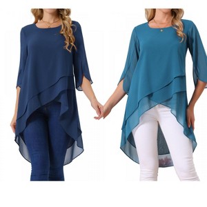 INSPIRE CHIC Women's High Low Hem Scoop Neck Asymmetrical 3/4 Sleeve Summer Top 2 Packs - 1 of 4