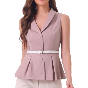 Allegra K Women's Office Lapel Collar Button Down Belted Sleeveless Blazer Vest - 1 of 4