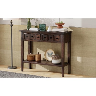 NicBex 2 Drawers Console Table with 1 Open Shelf,Entryway Table with Black Round Knobs and Rubberwood Legs,Modern Couch Table for Living Room