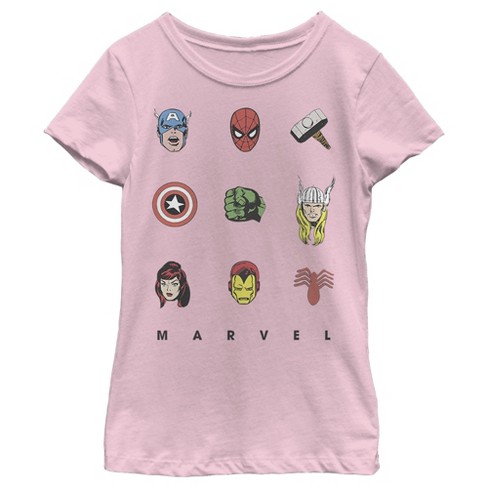 Girl s Marvel Hero Face Tic Tac Toe T Shirt Light Pink Large