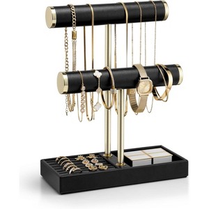 2 Tier Bracelet Holder Organizer with Tray - Leather Jewelry Stand Organizer for Women - Jewelry Holder Display - 1 of 4