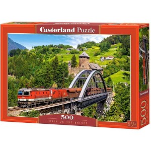 500 Piece Jigsaw Puzzle, Train on the Bridge, Mountain Train, Locomotive Puzzle, Train puzzle, Adult Puzzles, Castorland B-52462 - 1 of 4