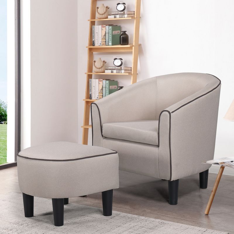 Modern Accent Armchair with Ottoman for Living Room, Bedroom, Apartment and More, Beige - ModernLuxe, 3 of 9