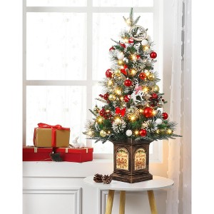 3 Ft Prelit Premium Snow Flocked Artificial Christmas Tree with 8 Mode Warm White Led - 1 of 4