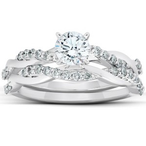 Pompeii3 3/4Ct Diamond Infinity Engagement Ring Set 14k White Gold Maching Woven Band - 1 of 4