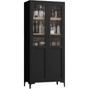 Tall Storage Cabinet with Glass Doors, Kitchen Pantry 5 Tier Cabinet with Adjustable Shelves - 1 of 4