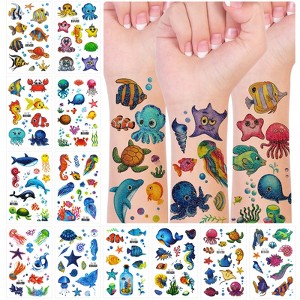 Wrapables Waterproof Glitter Temporary Tattoos, Birthday Party Favors and Supplies, Goodie Bag Fillers, 12 Sheets Ocean Animals - 1 of 4