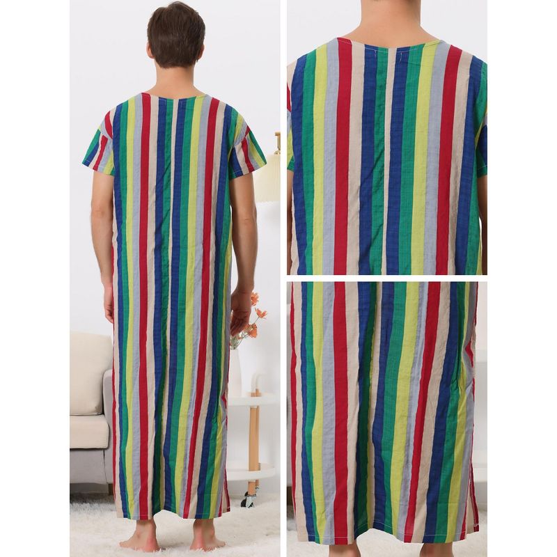 Lars Amadeus Men's V Neck Short Sleeves Color Block Striped Nightshirt, 4 of 6