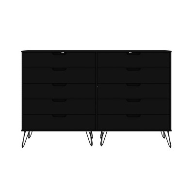 Rockefeller 10 Drawer Double Tall Dresser Black - Manhattan Comfort