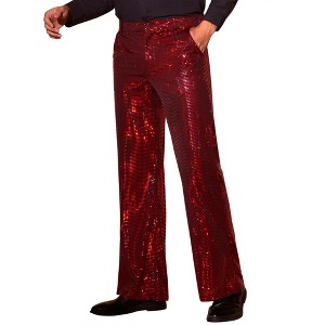 INSPIRE CHIC Men's Glitter Wide Leg Bell Bottom Sequins Pants - 1 of 4