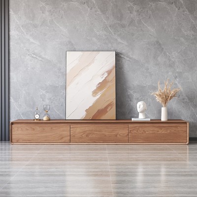 Modern TV Stands, Natural Wood Texture, Media Console with 3 Drawers