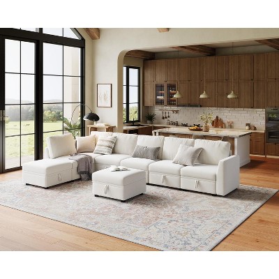 Modular Sectional Sleeper Sofa & Storage Seats Reversible Sofa with Chenille Fabric 9 Seater Sectional Sofa, Convertible Sectional Couches