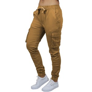 Jump Start Women's Loose  Fit  Cotton Flex Stretch Cargo Jogger Pants - 1 of 3