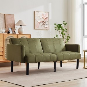 GustoWave 75.5" Convertible Futon Sofa Bed, Soft Upholstered Futon Couch, Fabric Sleeper Sofa with Adjustable Backrest - 1 of 4