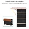 53" Farmhouse Kitchen Island with Power Outlet, Drop Leaf & Wheels - Black Rolling Cart with Glass Doors, 3 Drawers & 5 Racks - 4 of 4