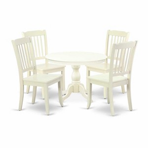 HomeStock 5-Piece Linen White Finish Solid Wood Top Dining table with 4-Chairs with Slat Back - 1 of 4