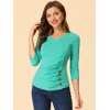 INSPIRE CHIC Women's V Neck 3/4 Sleeves Solid Knitted Buttons Decor Ruched Blouse - 3 of 4
