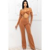 Slickblue Women's Open Shoulder Jumpsuit with Cutout Detail and Bell Bottom - Cinnamon/Black, Size S-L - 2 of 4