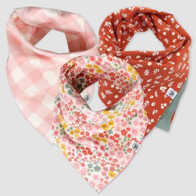 Honest Baby Girls' 3pk Organic Cotton Meadow Floral Bandana Bib - Pink