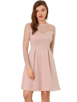 Allegra K Women's Heart Mesh Sheer Long Sleeve Gothic Cocktail Skater Party Dress  Pink X-large : Target