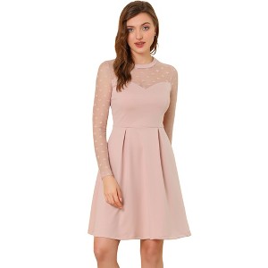 Allegra K Women's Heart Mesh Sheer Long Sleeve Gothic Cocktail Skater Party Dress - 1 of 4