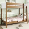 Whisen Twin Over Twin Upholstered Bunk Bed Frame with Ladder, Safety Guardrails, Rubber Wooden and Teddy Fleece Fabric Headboard/Footboard - Natural - 2 of 4