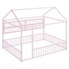 Full-Size Metal Bed Frame in House Style, Complete with Fence and Storage Shelves - 3 of 4