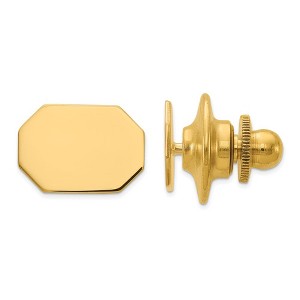 Black Bow Jewelry 14K Yellow Gold Engravable Rectangular Octagon Lapel or Tie Pin 12x9mm - 1 of 3