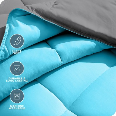 Twin Grey and Aqua Reversible Down Alternative Microfiber Comforter