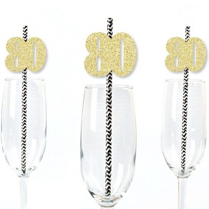 Big Dot of Happiness Gold Glitter 80 Party Straws - No-Mess Real Gold Glitter Cut-Out Numbers & Decorative 80th Birthday Party Paper Straws - 24 Ct - 1 of 4