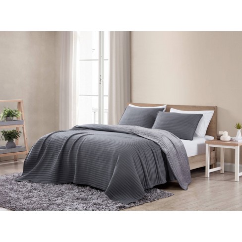 3pc Full/queen Terri Enzyme Wash Reverse To Plush Quilt & Sham Set ...