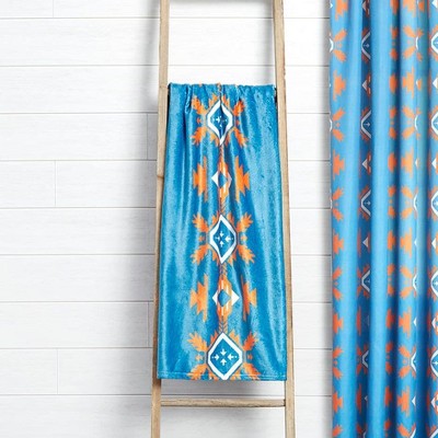 Lake Adventure Blue and Orange Polyester Plush Throw Blanket