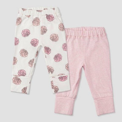 Layette by Monica + Andy Baby Girls' 2pk Floral Pull-On Pants - Pink 0-3M