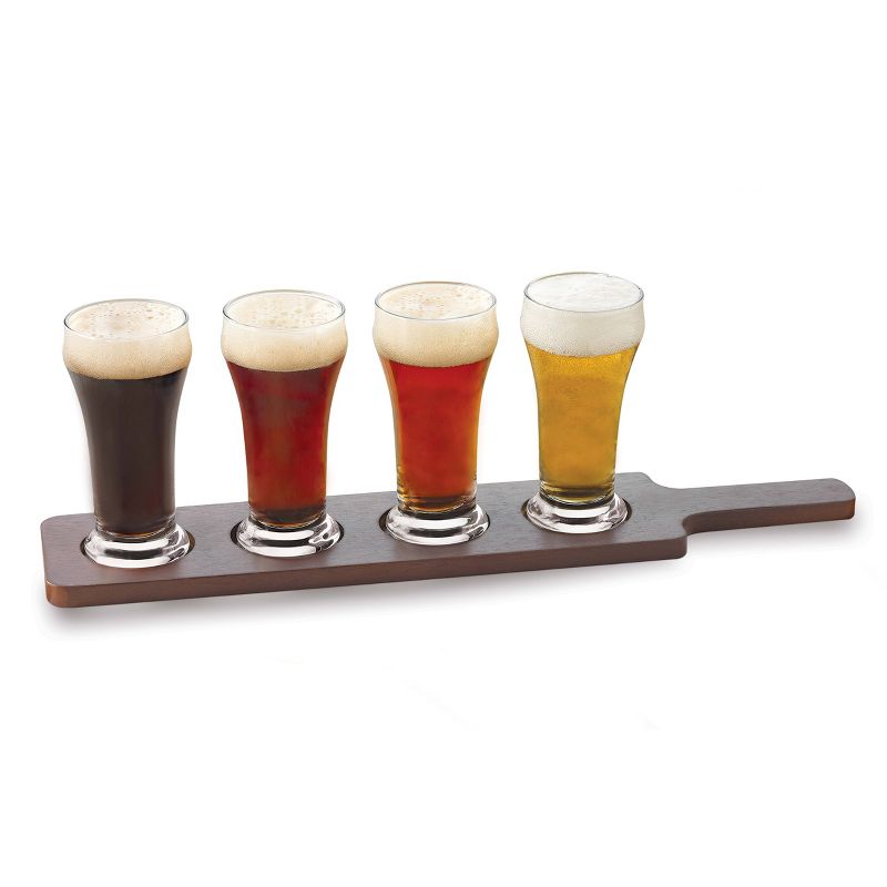 Libbey Craft Brew Beer Flight Glasses 6oz with Wooden Carrier - 5pc Set, 1 of 4