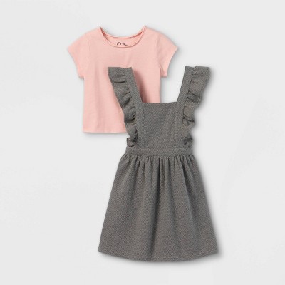 Toddler Girls' 2pc Knit Short Sleeve Top & Skirtall Set - art class™ Pink/Black 12M