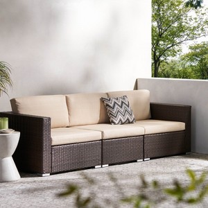 Christopher Knight Home Santa Rosa Outdoor Wicker 3 Seater Sectional Sofa with Cushions - 1 of 4