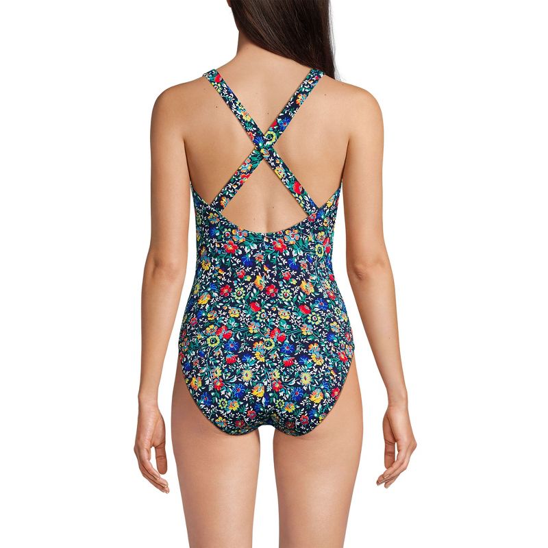 Lands' End Women's Chlorine Resistant Scoop Neck X-Back High Leg Soft Cup Tugless Sporty One Piece Swimsuit, 2 of 4