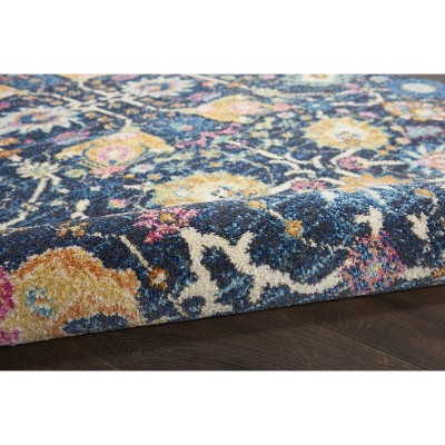 Navy Floral Synthetic Runner Rug with Latex Backing