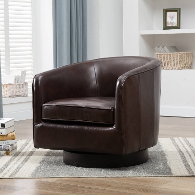 Comfort Pointe Turner Top Grain Leather Swivel Accent Chair Brown: Upholstered, No Assembly Required, Modern Style